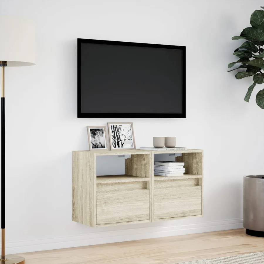 Meubles TV muraux lumières LED 2 pcs chêne sonoma 41x31x45 cm - 4