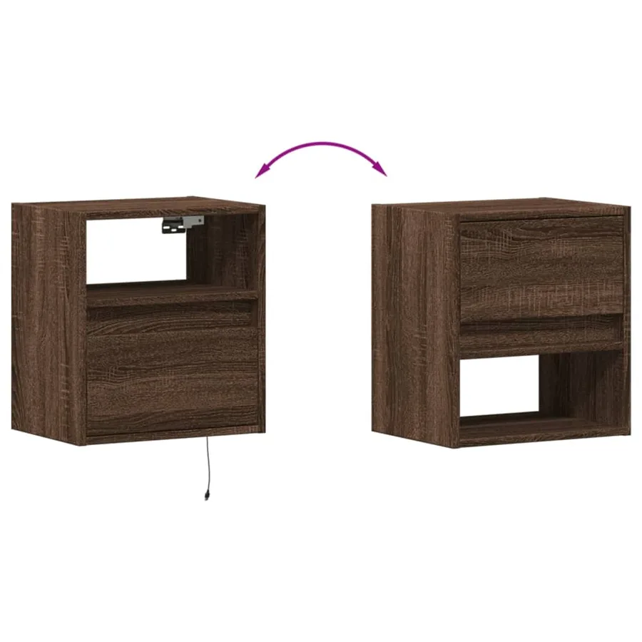 Meubles TV muraux lumières LED 2 pcs chêne marron 41x31x45 cm - 10