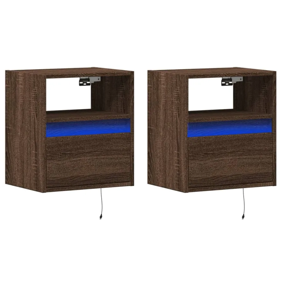Meubles TV muraux lumières LED 2 pcs chêne marron 41x31x45 cm - 3