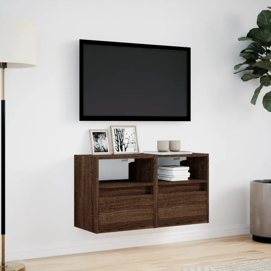 Meubles TV muraux lumières LED 2 pcs chêne marron 41x31x45 cm - 4