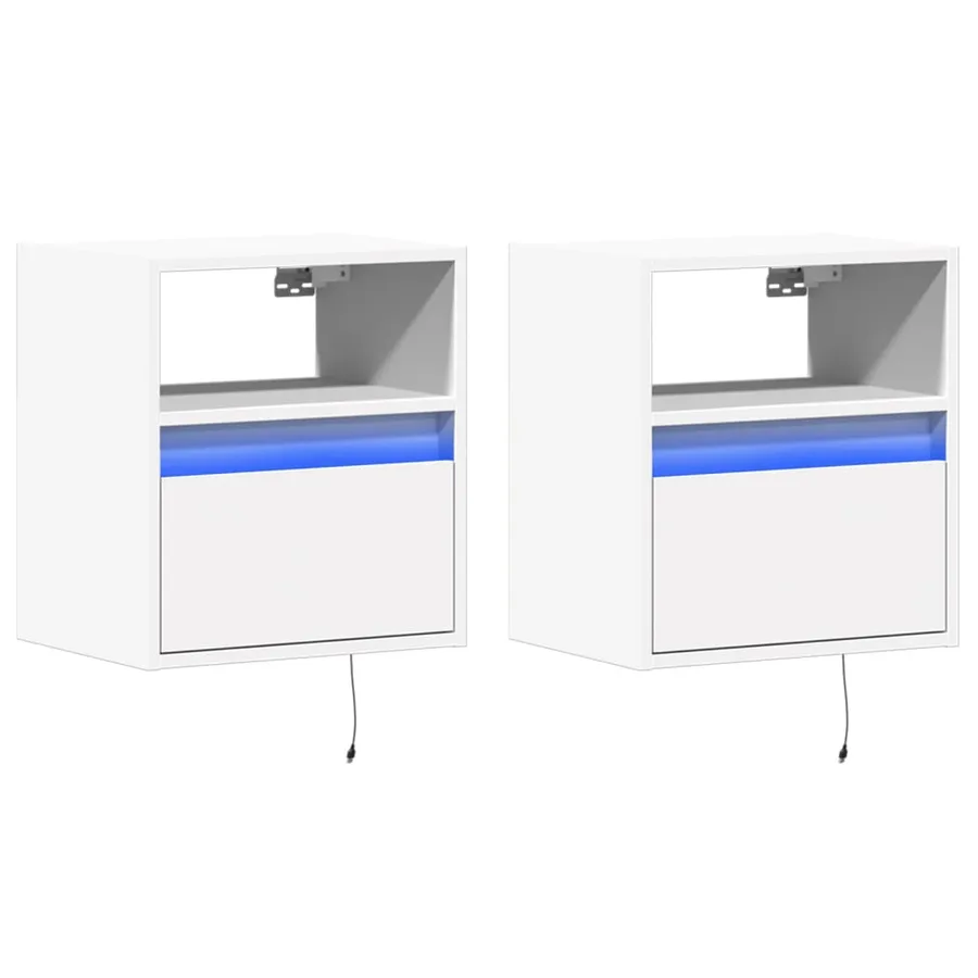 Tables de chevet murales avec lumières LED 2 pcs blanc - 3