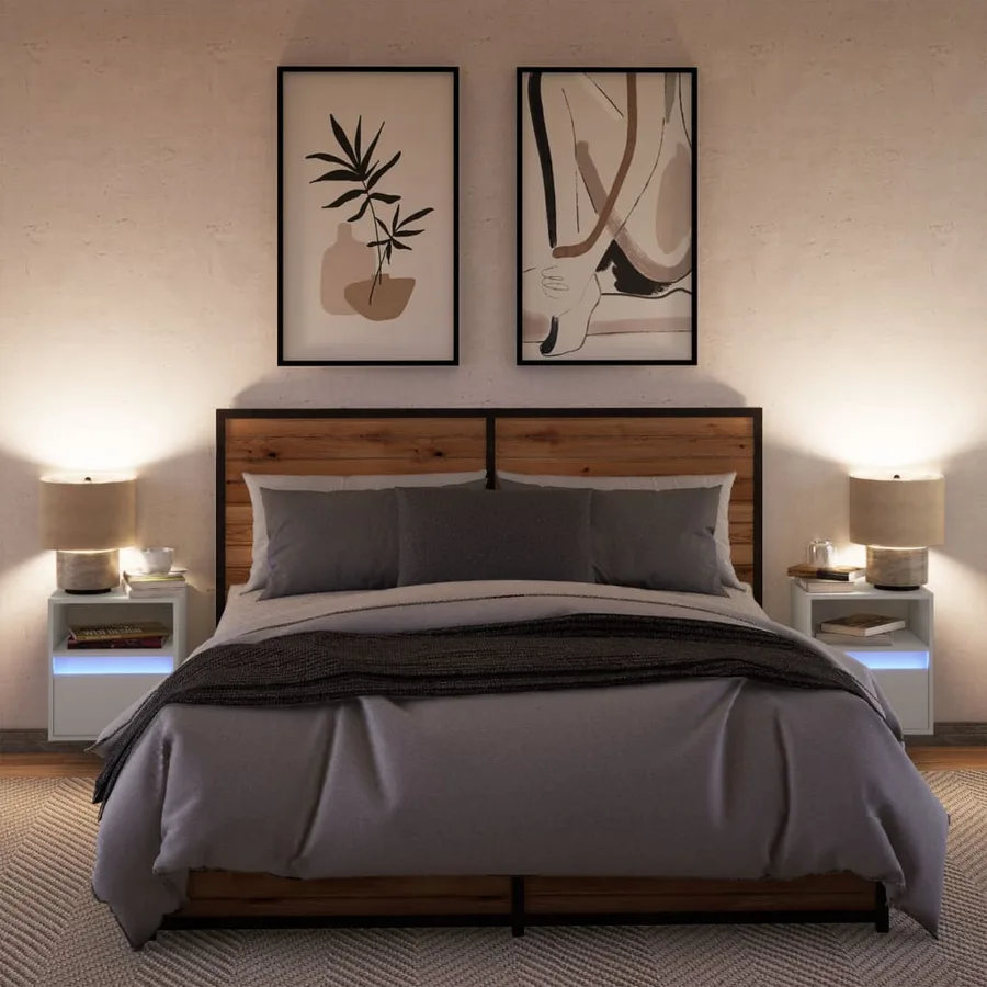 Tables de chevet murales avec lumières LED 2 pcs blanc - 4