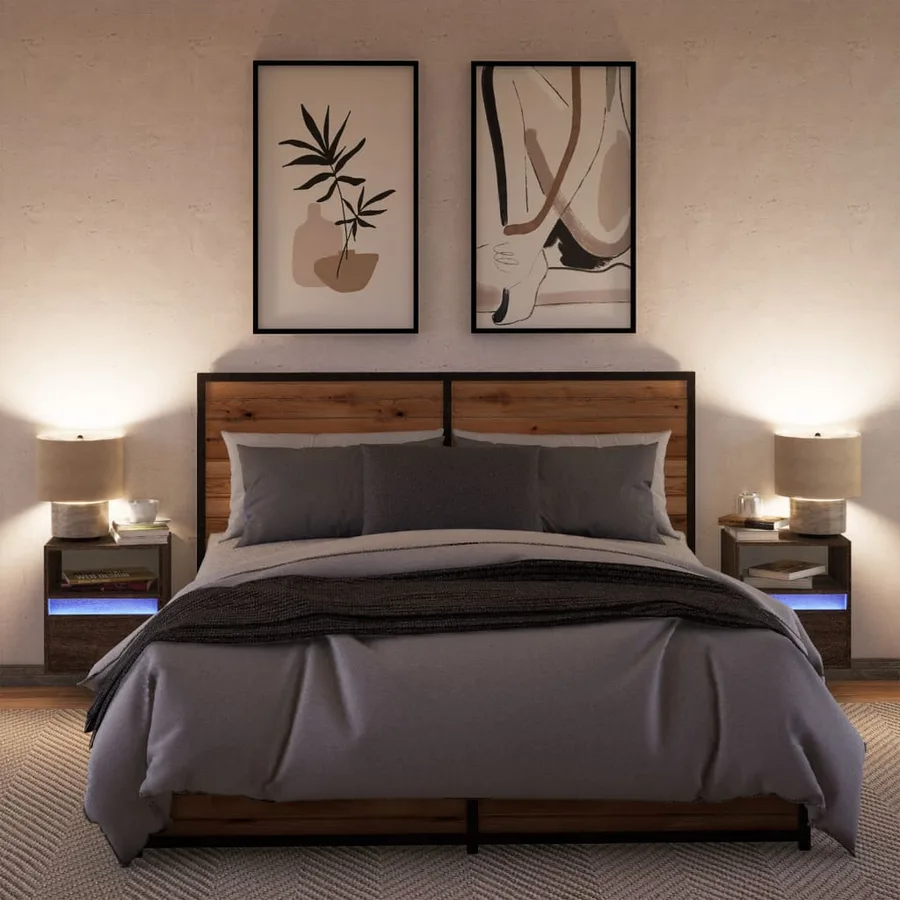 Tables de chevet murales avec lumières LED 2 pcs chêne marron - 4
