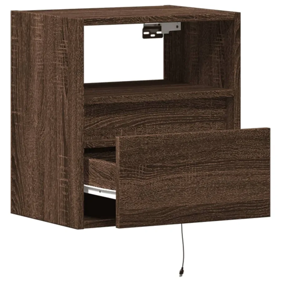 Tables de chevet murales avec lumières LED 2 pcs chêne marron - 9
