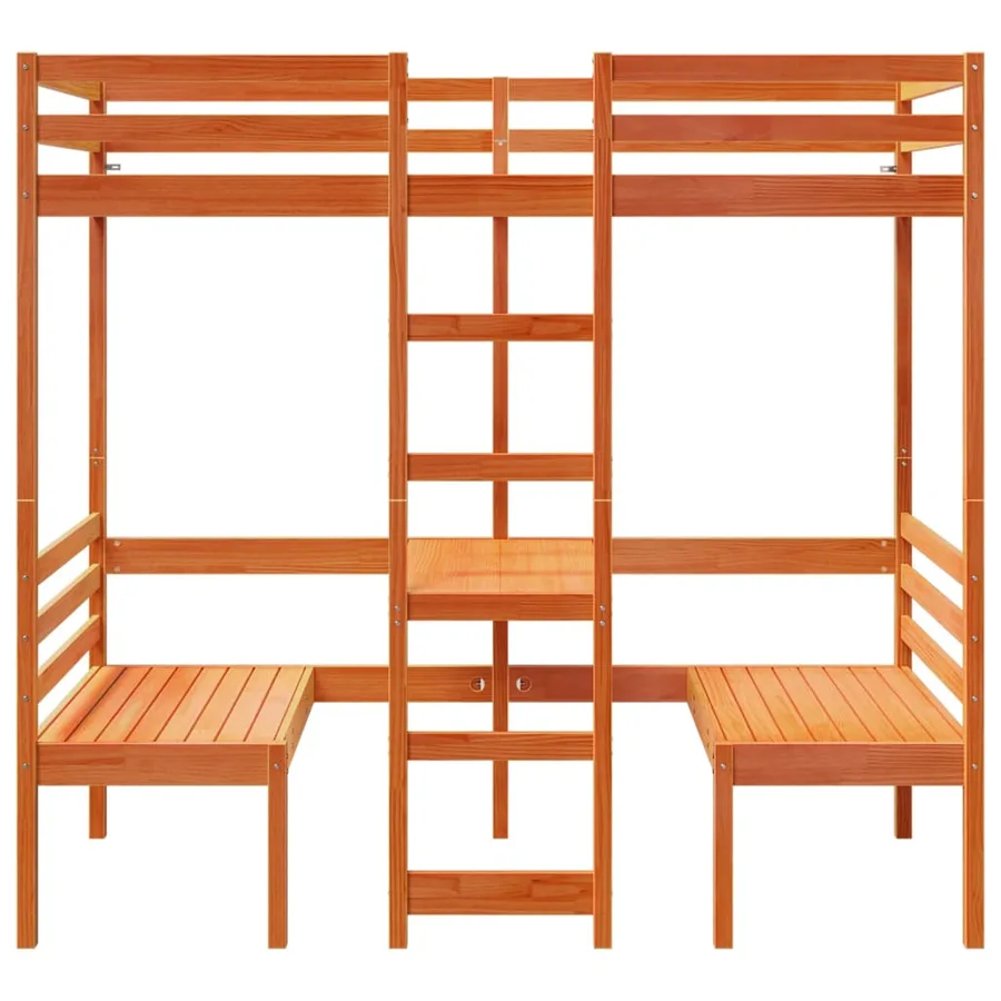 Lit mezzanine avec bureau et chaises brun cire 90x190 cm pin - 5