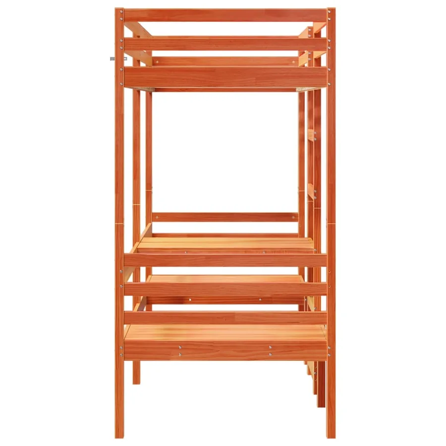 Lit mezzanine avec bureau et chaises brun cire 90x190 cm pin - 6
