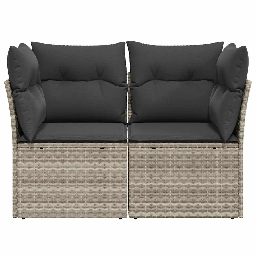 Canapé de jardin 2 places et coussins gris clair résine tressée - 4