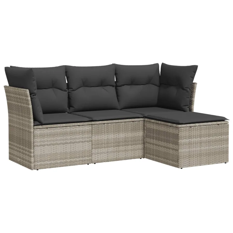 Salon de jardin 4 pcs avec coussins gris clair résine tressée - 2