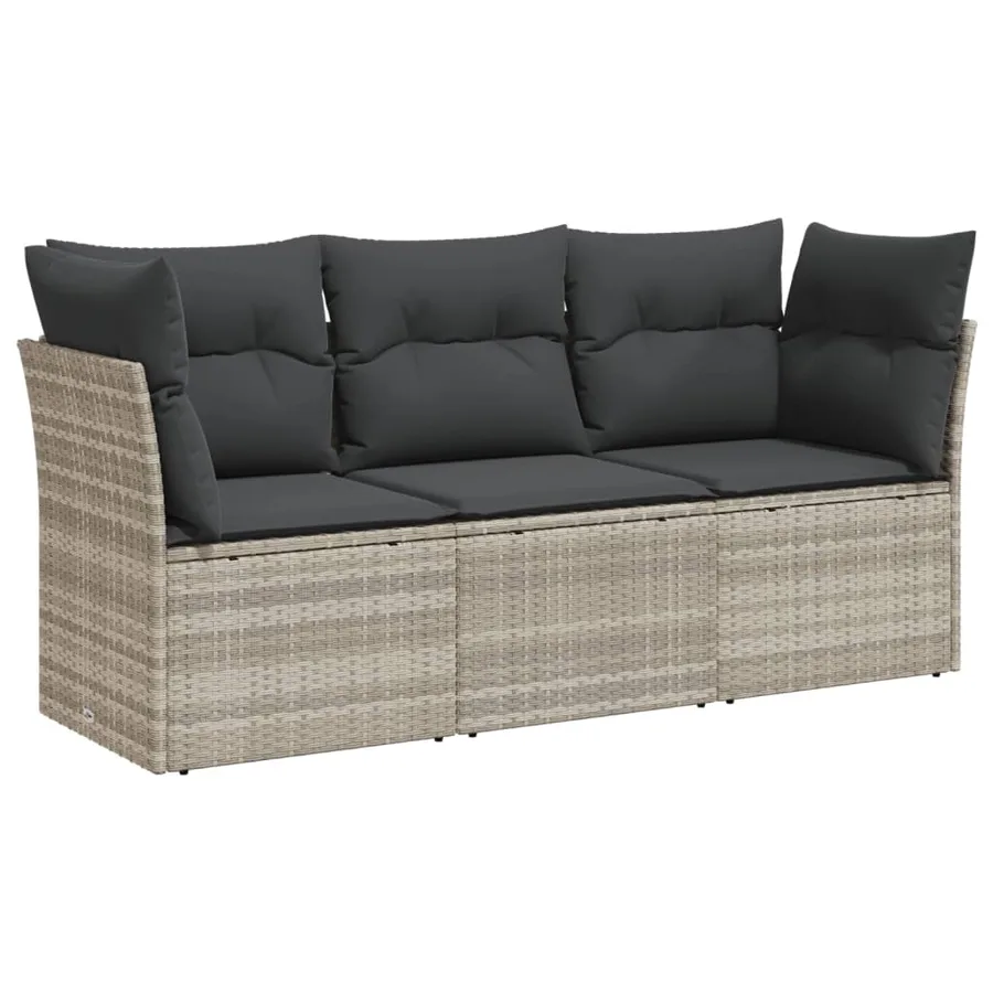 Salon de jardin avec coussins 3 pcs gris clair résine tressée - 2