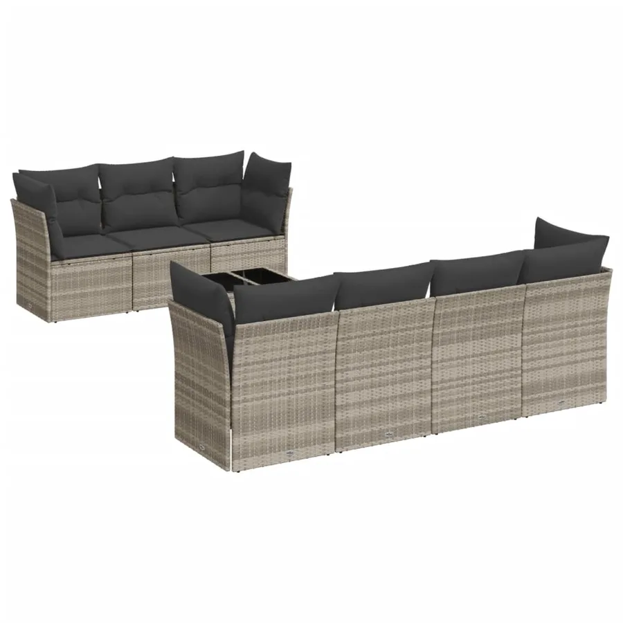 Salon de jardin 8 pcs avec coussins gris clair résine tressée - 2