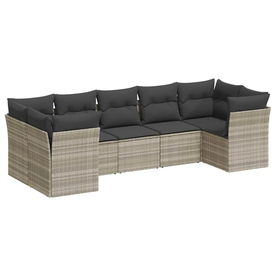 Salon de jardin avec coussins 7 pcs gris clair résine tressée - 2