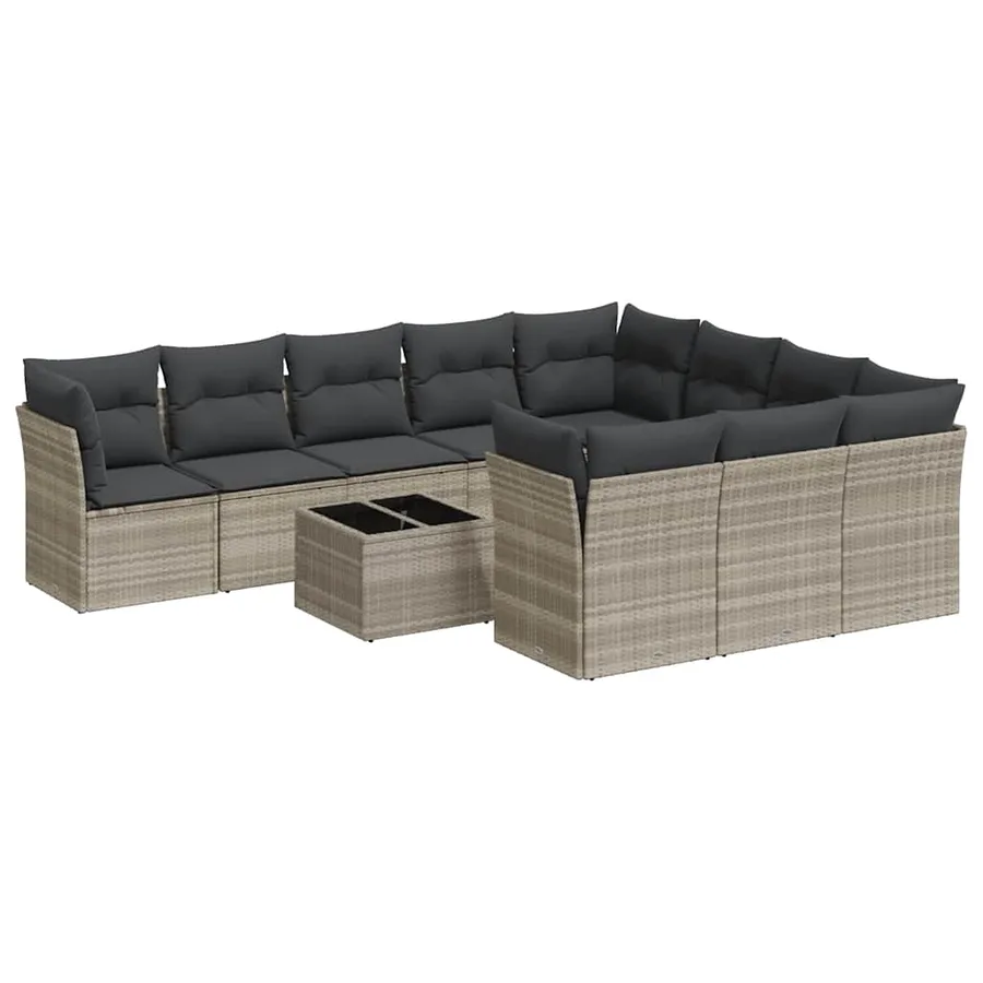 Salon de jardin 11 pcs avec coussins gris clair résine tressée - 2