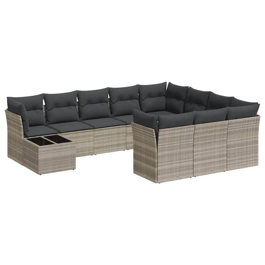 Salon de jardin 11 pcs avec coussins gris clair résine tressée - 2