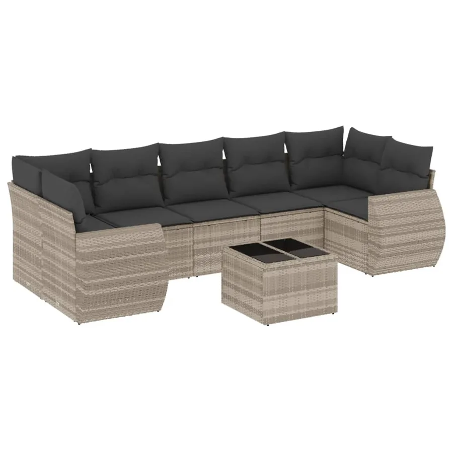 Salon de jardin 8 pcs avec coussins gris clair résine tressée - 2