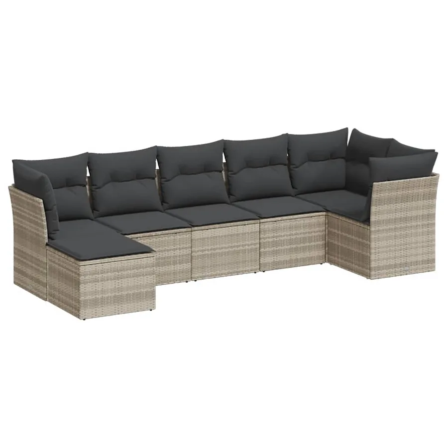 Salon de jardin avec coussins 7 pcs gris clair résine tressée - 2