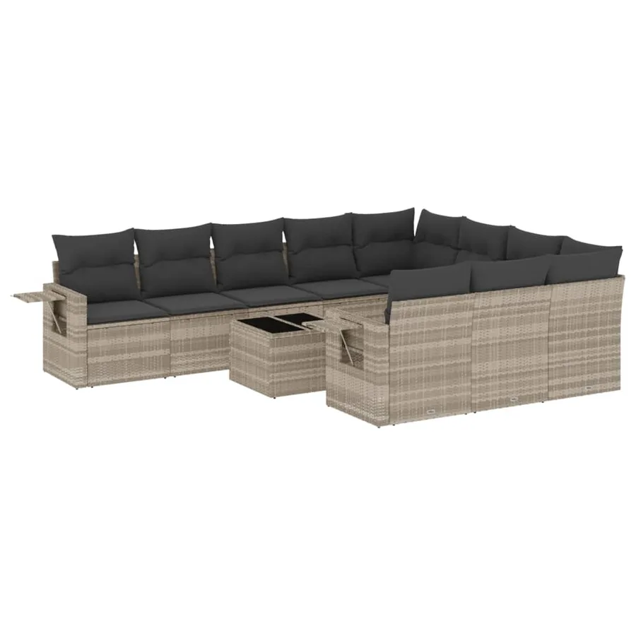 Salon de jardin 11 pcs avec coussins gris clair résine tressée - 2