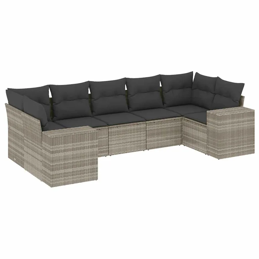 Salon de jardin avec coussins 7 pcs gris clair résine tressée - 2