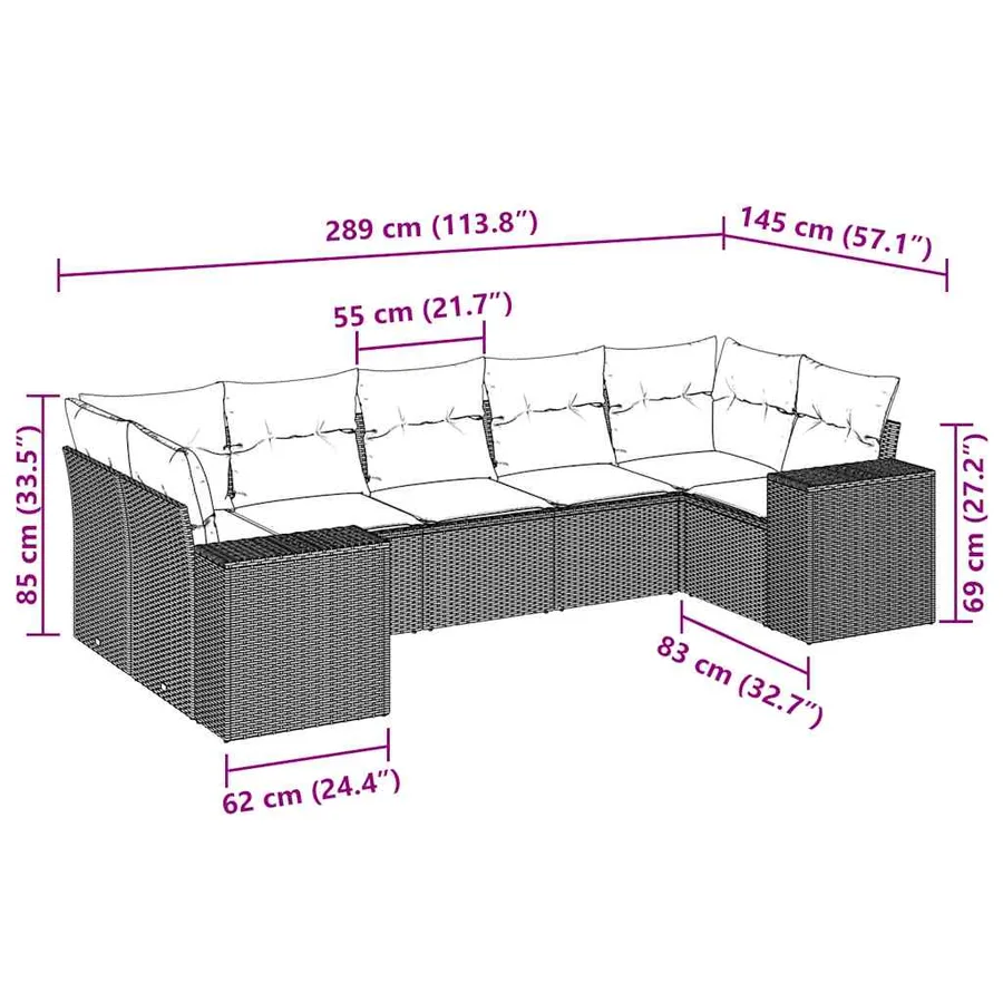 Salon de jardin avec coussins 7 pcs gris clair résine tressée - 3
