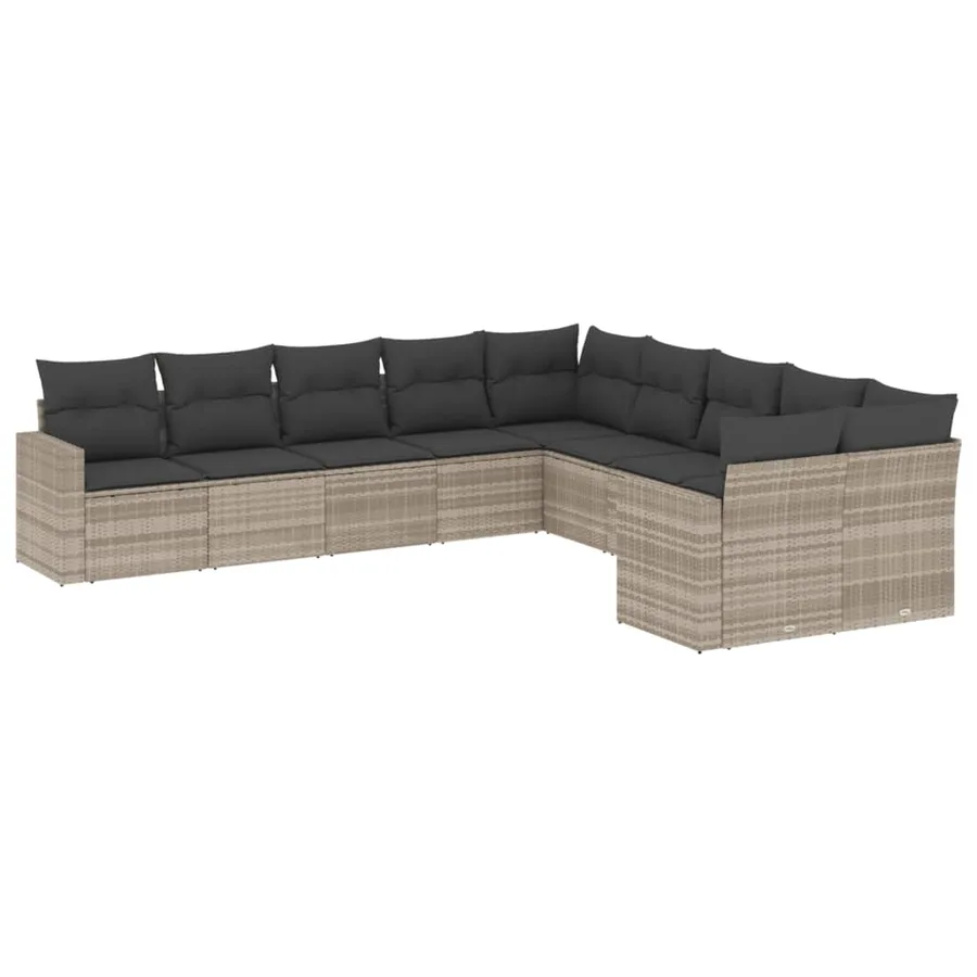 Salon de jardin avec coussins 10 pcs gris clair résine tressée - 2