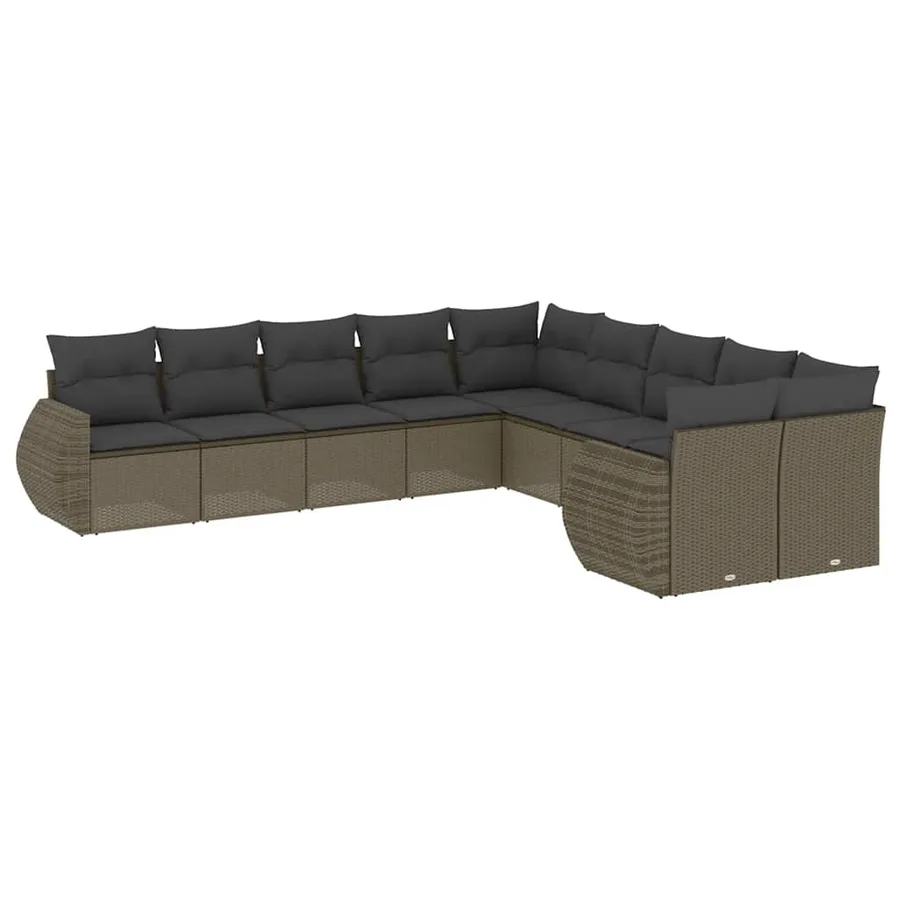 Salon de jardin avec coussins 10 pcs gris clair résine tressée - 2