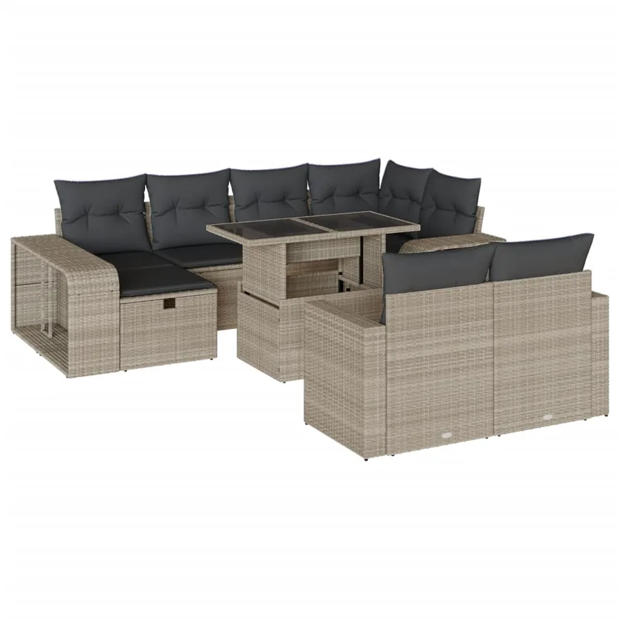 Salon de jardin 11 pcs avec coussins gris clair résine tressée - 2
