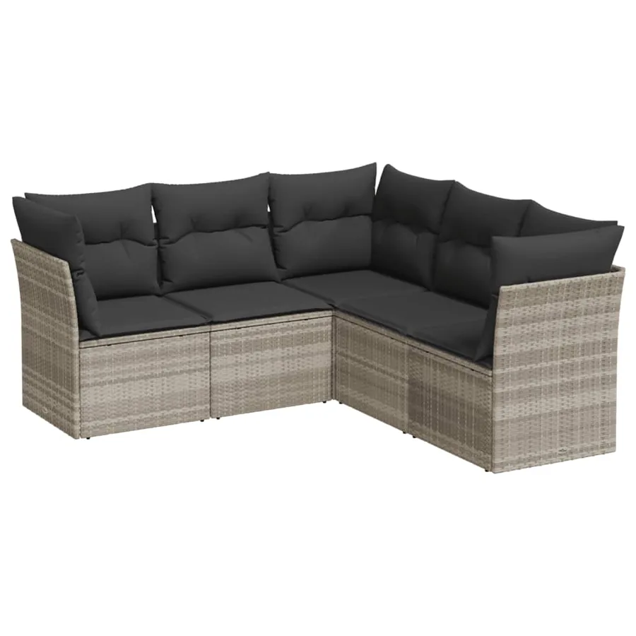 Salon de jardin 5 pcs avec coussins gris clair résine tressée - 2