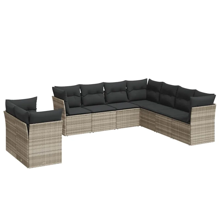 Salon de jardin 9 pcs avec coussins gris clair résine tressée - 2