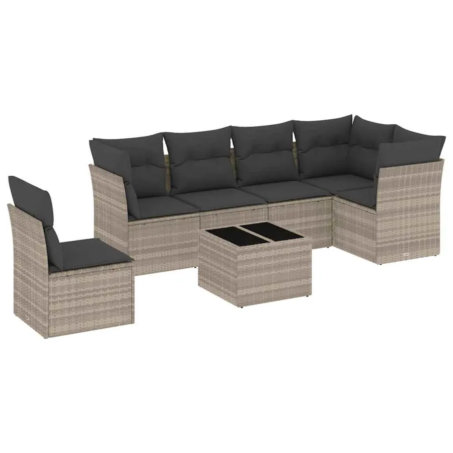 Salon de jardin avec coussins 7 pcs gris clair résine tressée - 2