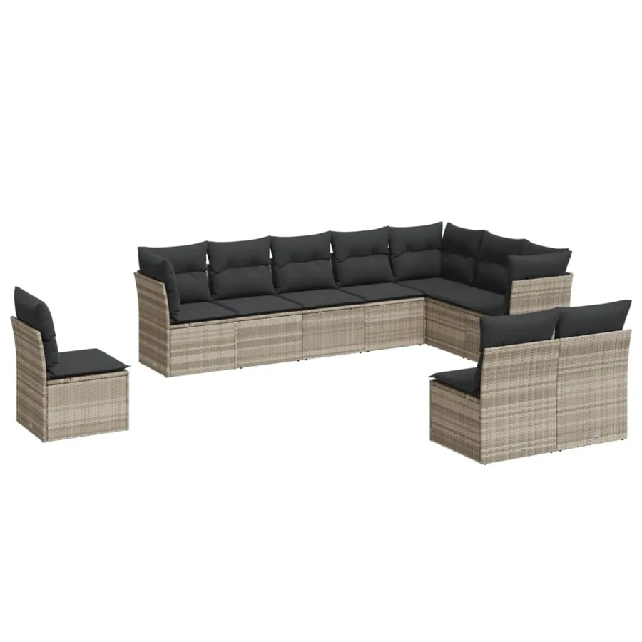 Salon de jardin avec coussins 10 pcs gris clair résine tressée - 2