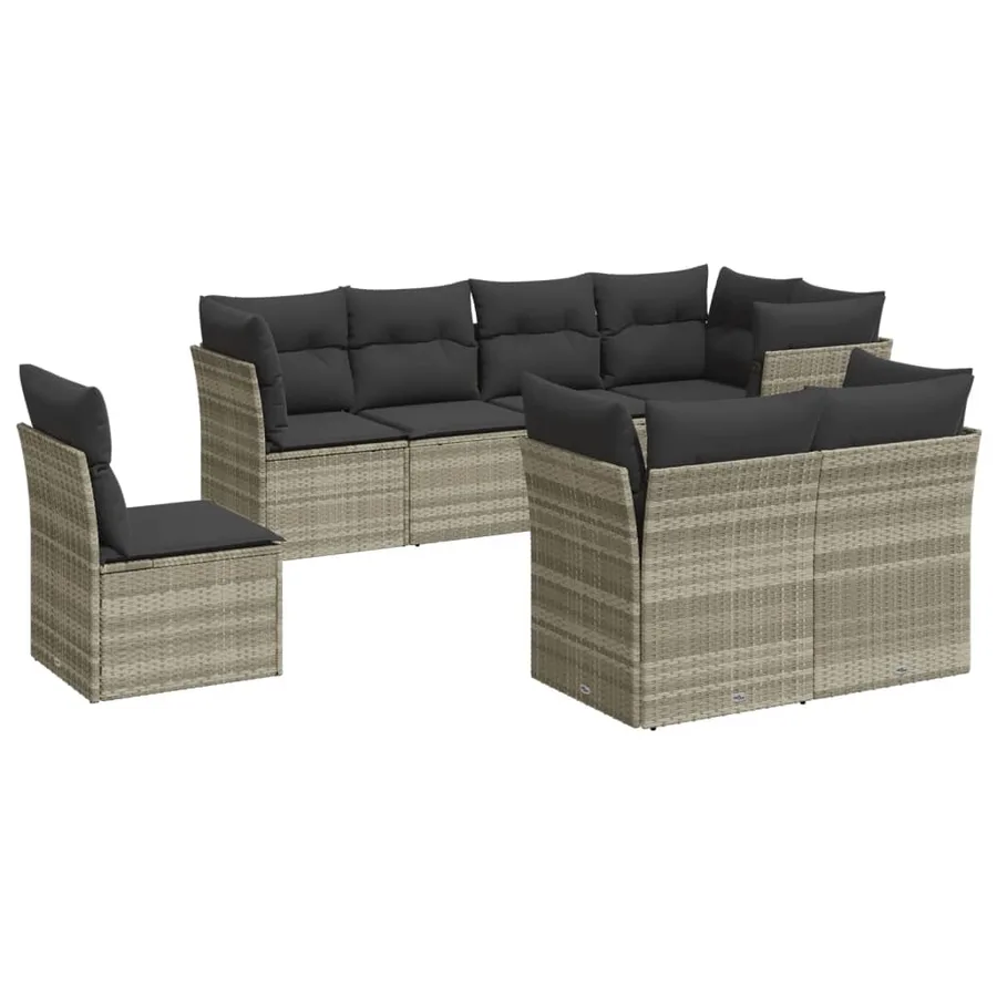 Salon de jardin 8 pcs avec coussins gris clair résine tressée - 2