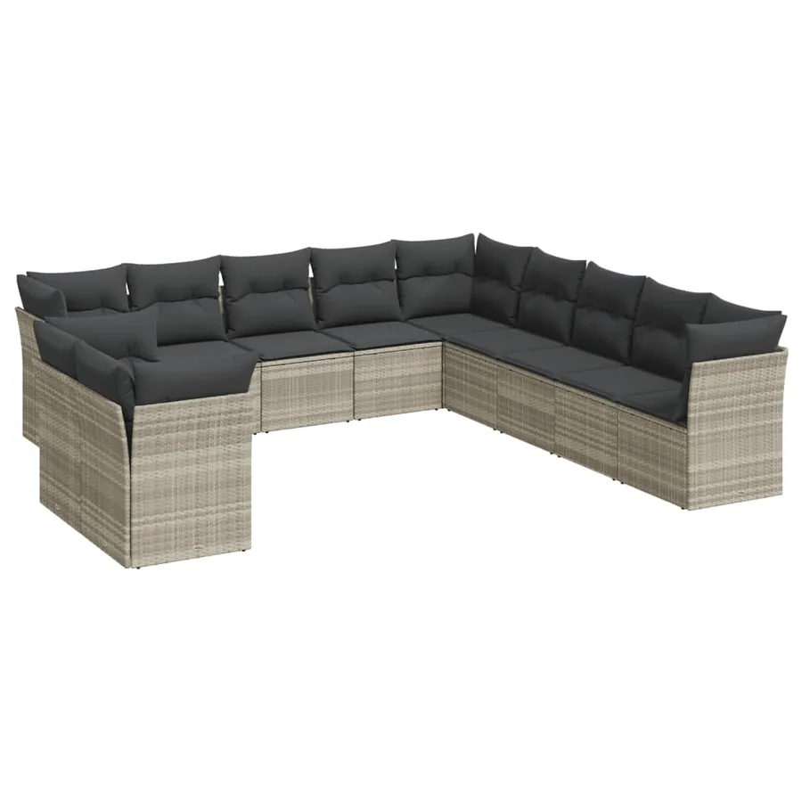 Salon de jardin 11 pcs avec coussins gris clair résine tressée - 2