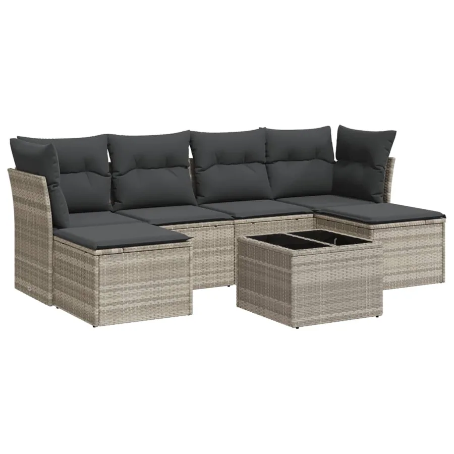 Salon de jardin avec coussins 7 pcs gris clair résine tressée - 2