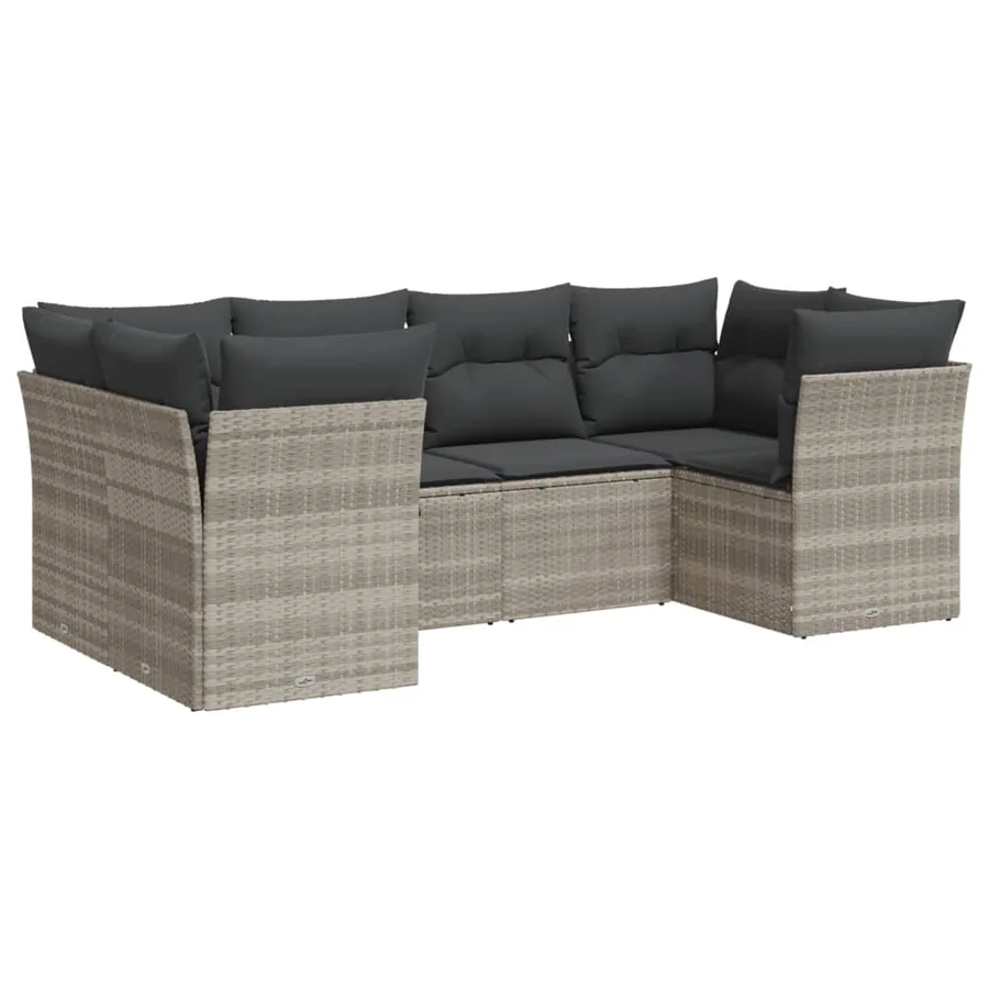 Salon de jardin 6 pcs avec coussins gris clair résine tressée - 2