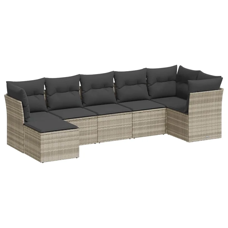 Salon de jardin avec coussins 7 pcs gris clair résine tressée - 2