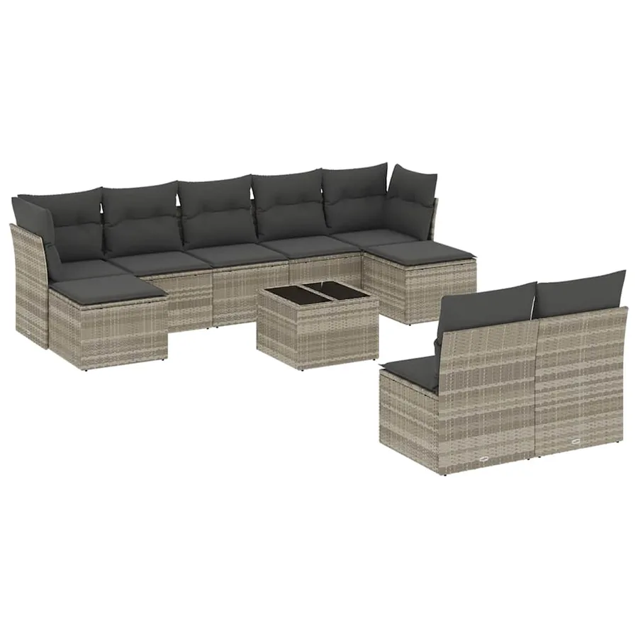 Salon de jardin avec coussins 10 pcs gris clair résine tressée - 2