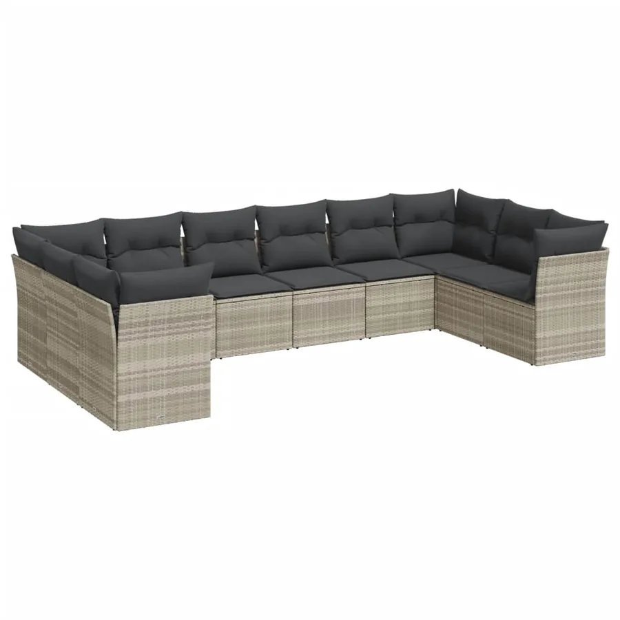 Salon de jardin avec coussins 10 pcs gris clair résine tressée - 2