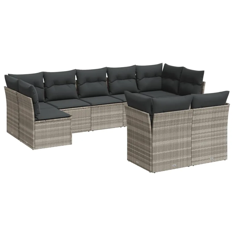 Salon de jardin 9 pcs avec coussins gris clair résine tressée - 2