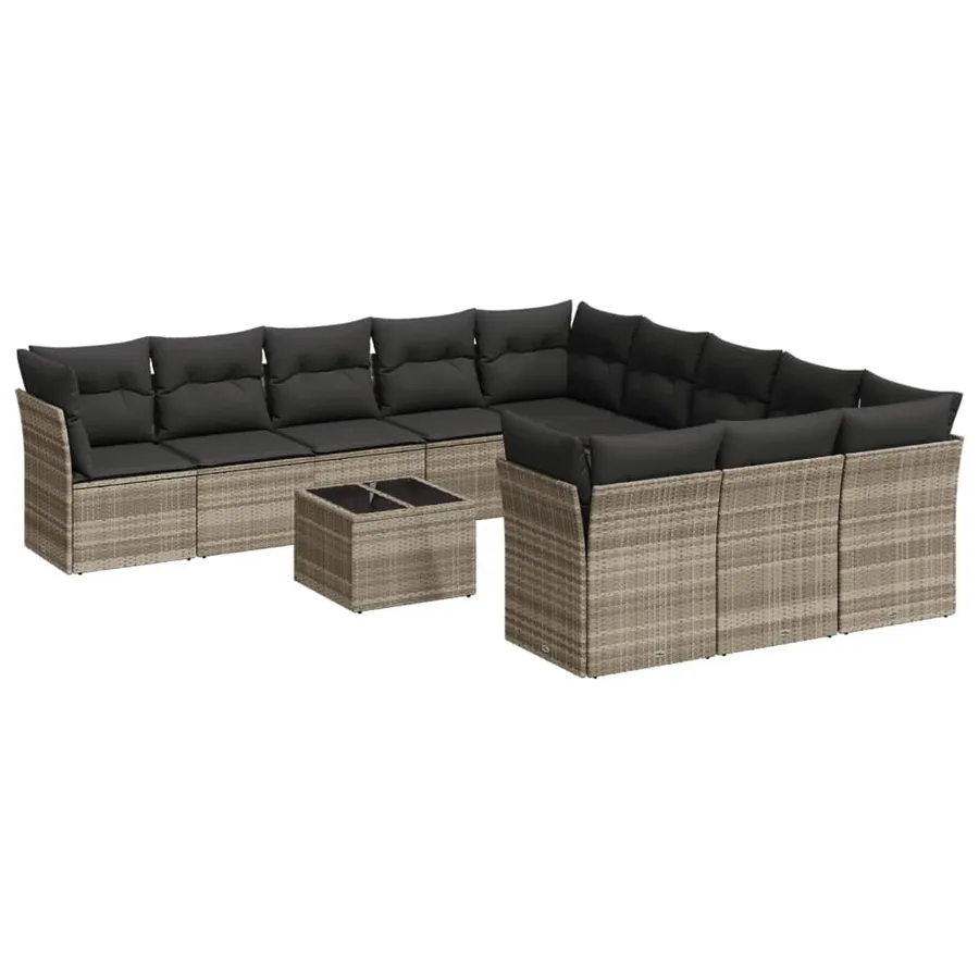 Salon de jardin avec coussins 12 pcs gris clair résine tressée - 2