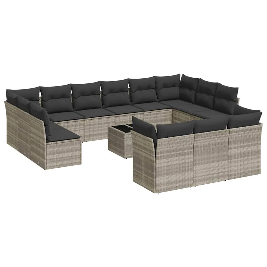 Salon de jardin avec coussins 14 pcs gris clair résine tressée - 2