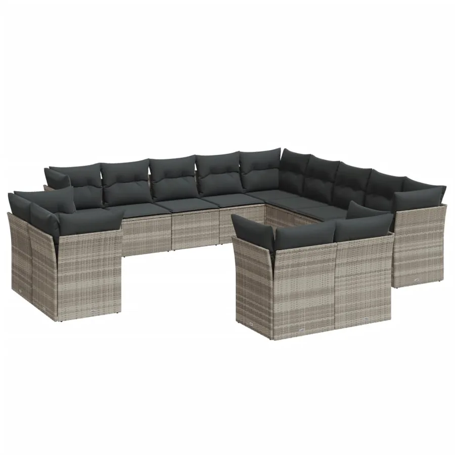 Salon de jardin avec coussins 13 pcs gris clair résine tressée - 2