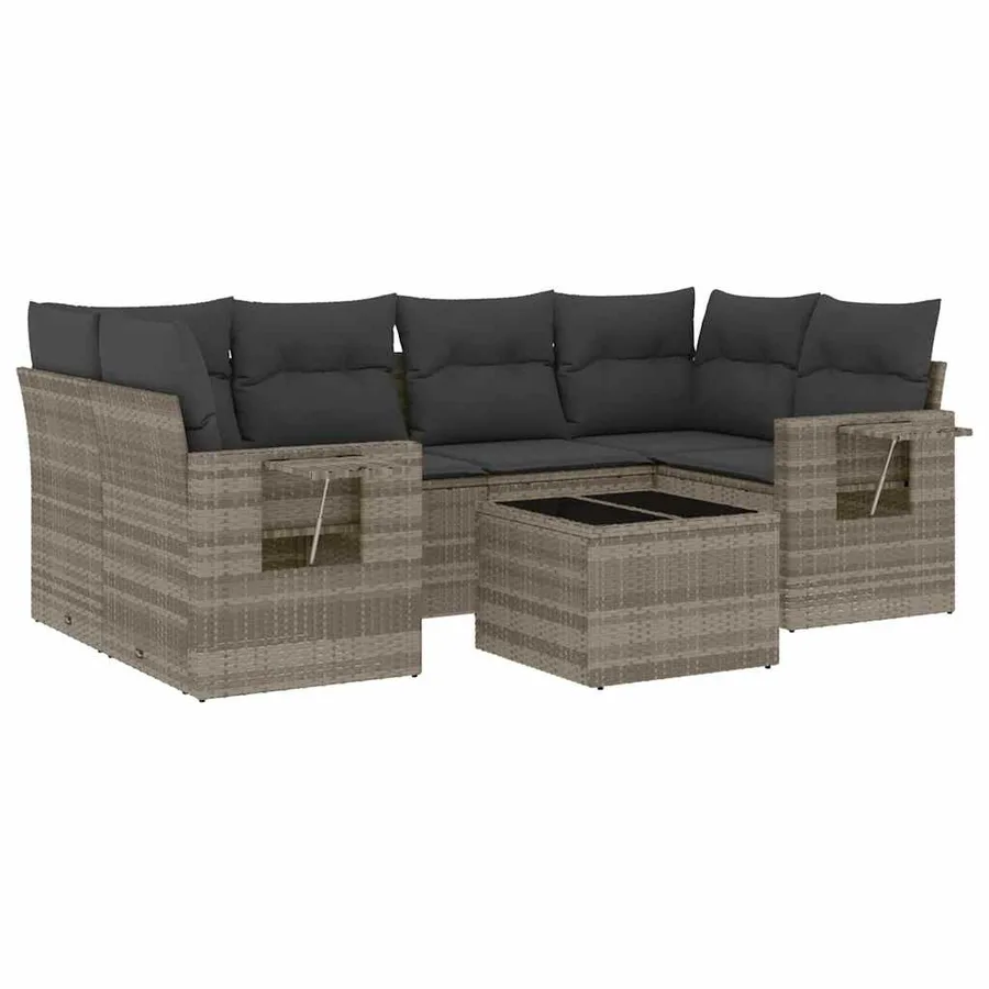 Salon de jardin avec coussins 7 pcs gris clair résine tressée - 2