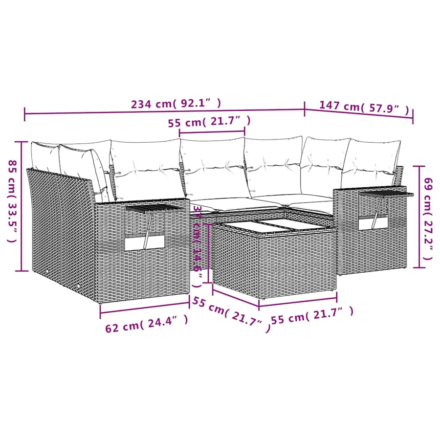 Salon de jardin avec coussins 7 pcs gris clair résine tressée - 9
