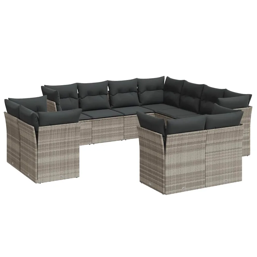 Salon de jardin 11 pcs avec coussins gris clair résine tressée - 2