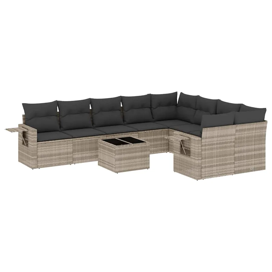 Salon de jardin avec coussins 10 pcs gris clair résine tressée - 2