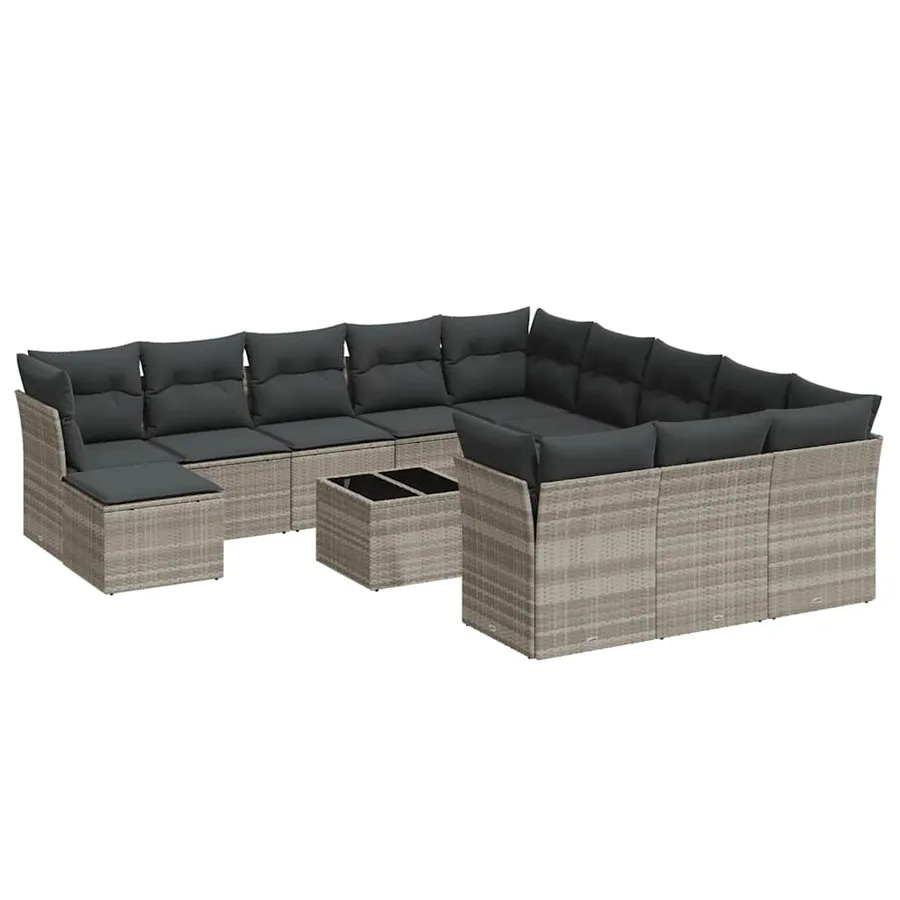 Salon de jardin avec coussins 13 pcs gris clair résine tressée - 2