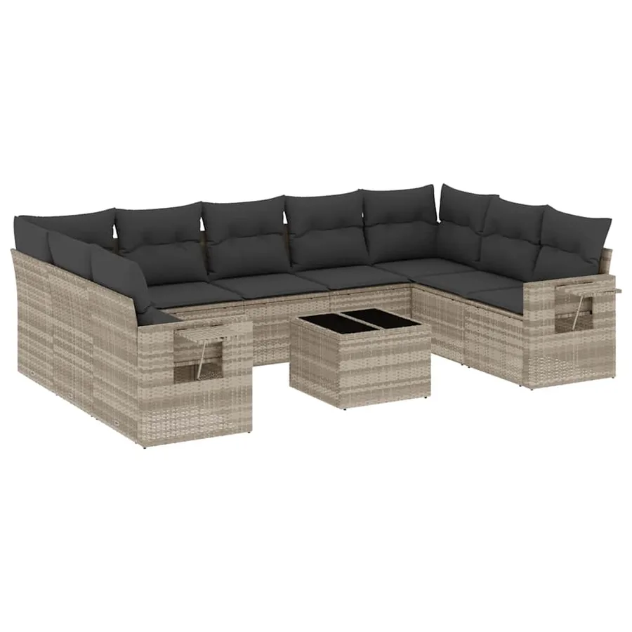 Salon de jardin avec coussins 10 pcs gris clair résine tressée - 2