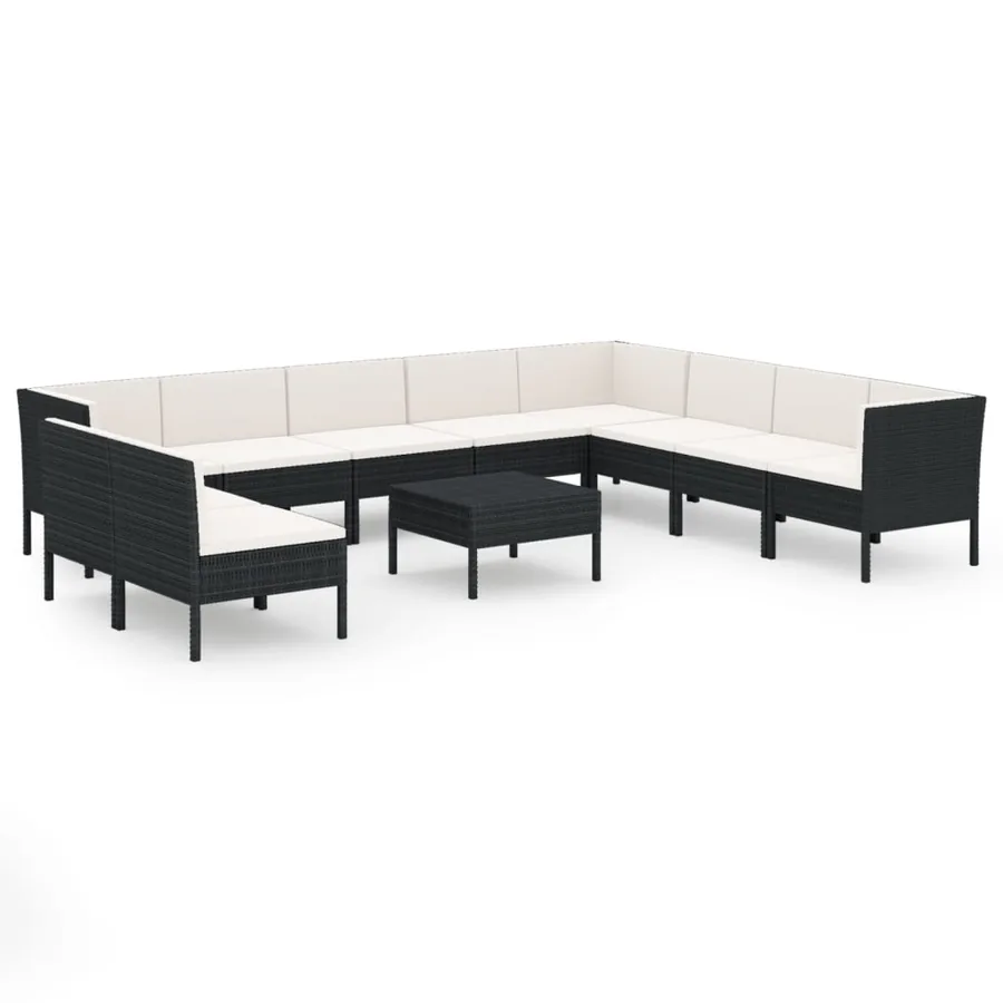 Salon de jardin 11 pcs avec coussins Résine tressée Noir - 2