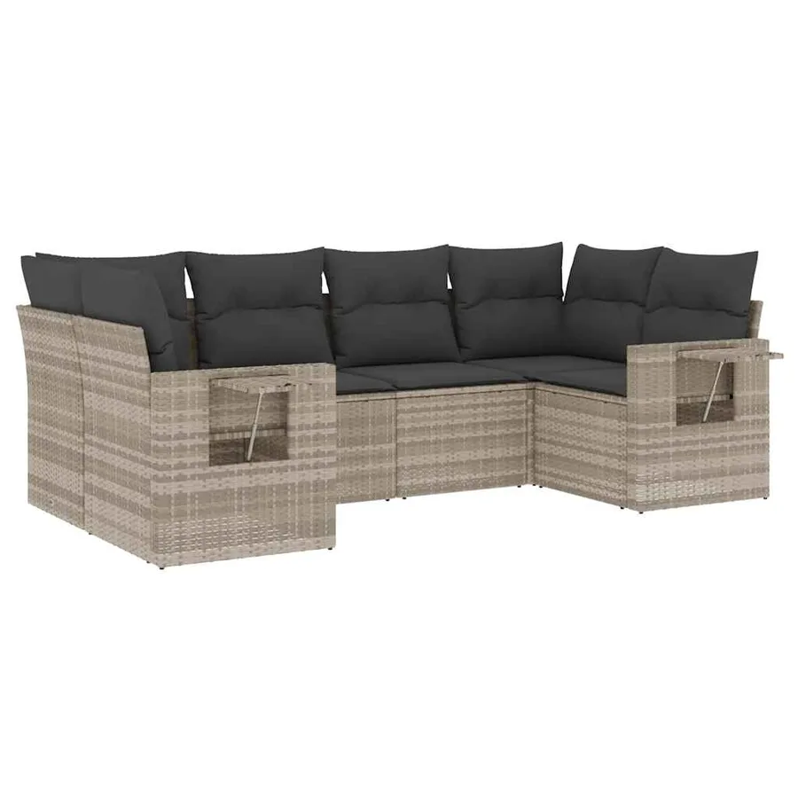 Salon de jardin 6 pcs avec coussins gris clair résine tressée - 2