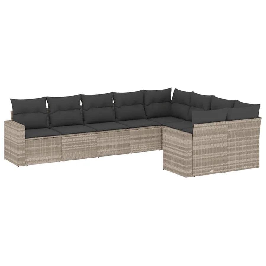 Salon de jardin 9 pcs avec coussins gris clair résine tressée - 2