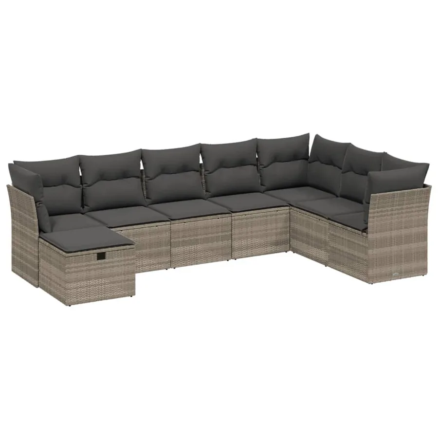Salon de jardin 8 pcs avec coussins gris clair résine tressée - 2